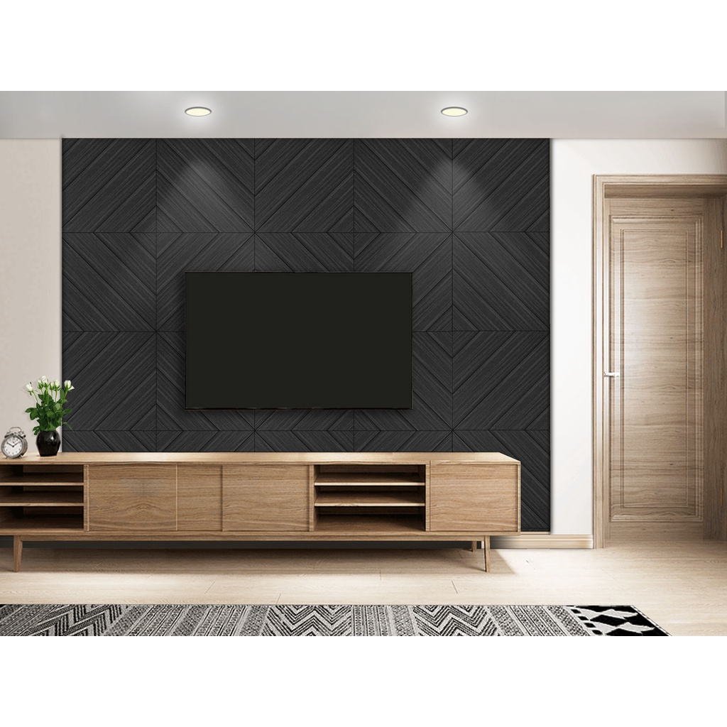 Wall Panel 3D / Wallpaper 3D untuk Dekorasi Dinding Aesthetic dan Interior-Diamond Matt Black Oak