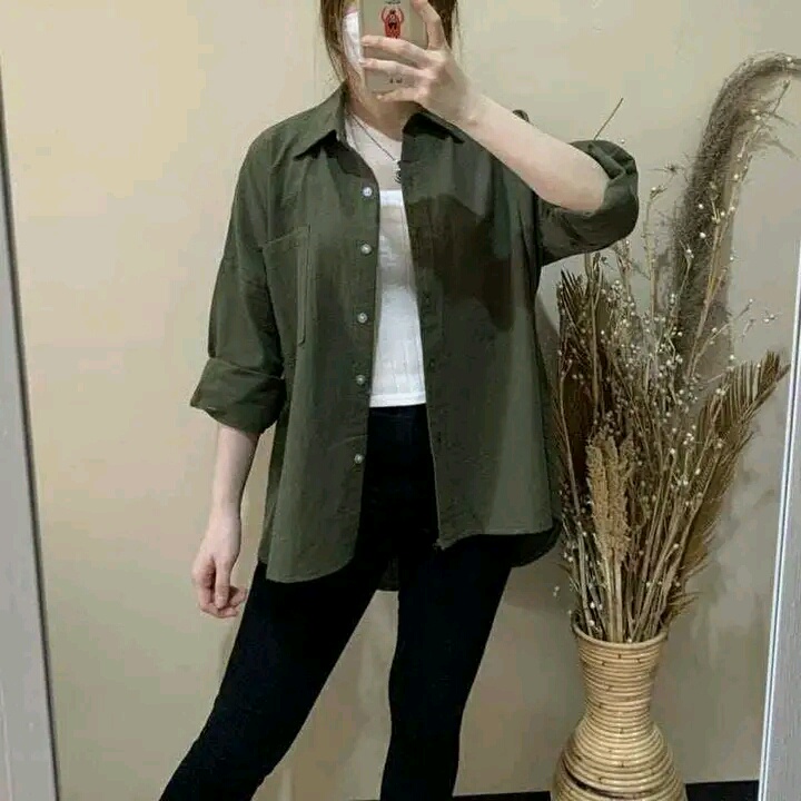 Kemeja Linen Oversize wanita/Kemeja Cewek Olivia Shirt Premium