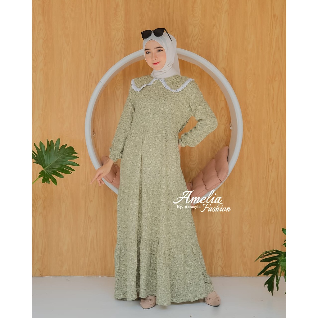 DRESS ATHALIA MOTIF ORI AMELIA GAMIS RAYON VISCOSE FASHION MUSLIMAH GAMIS MOTIF BUNGA DRESS MUSLIMAH