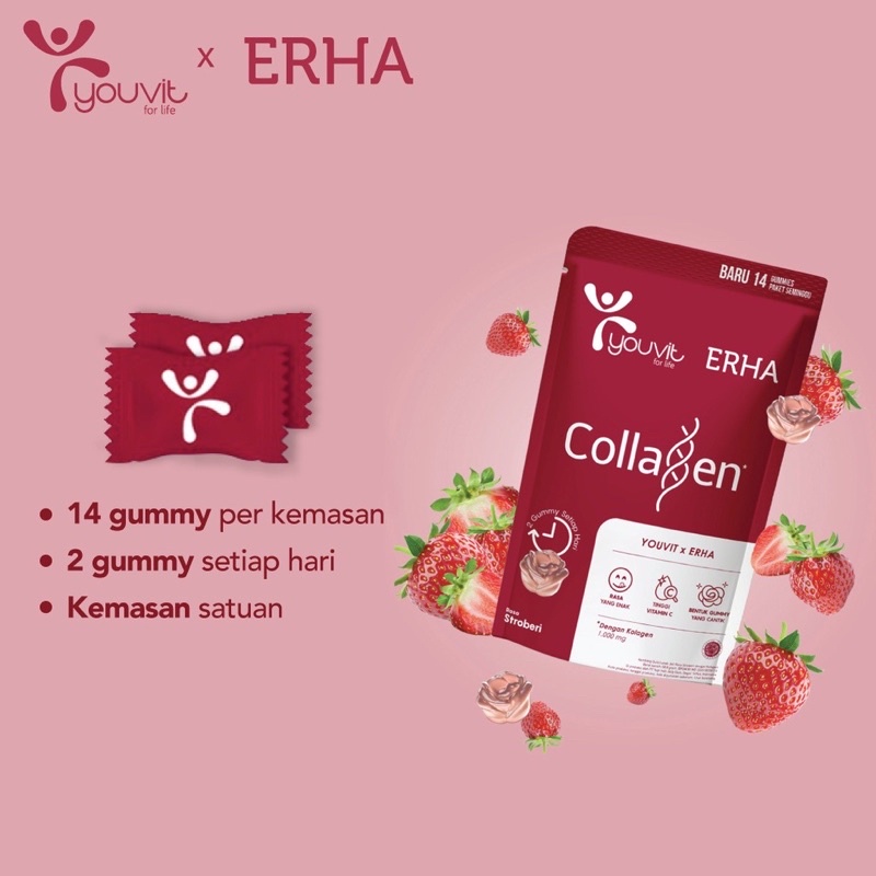 Youvit x ERHA Collagen 1000mg -Anti aging gummies - 14 gummies (1bungkus isi 14pcs)