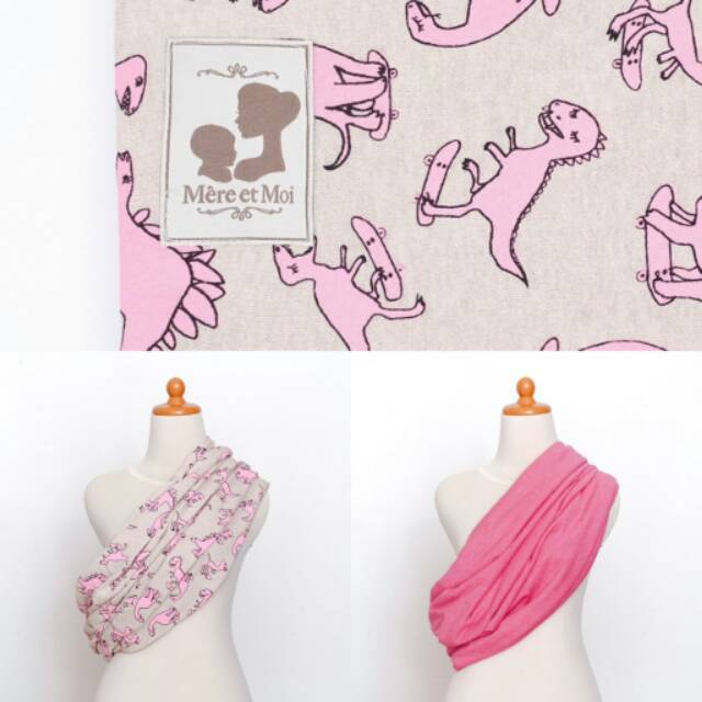 GEOS Reversible motif CREAM PINK DINO, Premium Pouch Sling by Mere et Moi