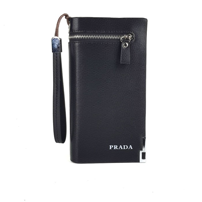 Dompet kulit pria wanita panjang import branded PRADA RUUR-6 BLACK