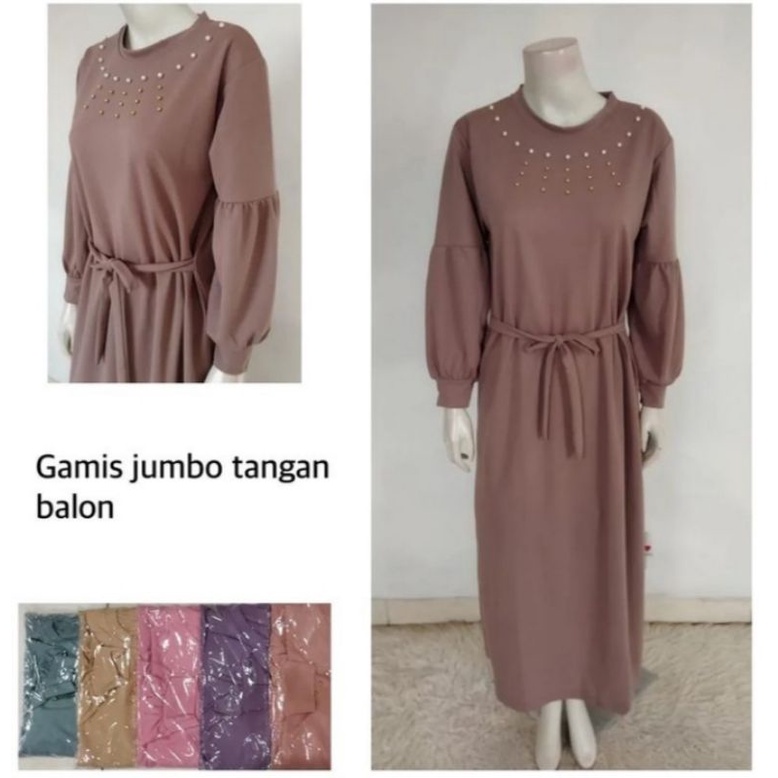Gamis Jumbo Tangan Balon , Dress Kekinian Murah , Non Busui
