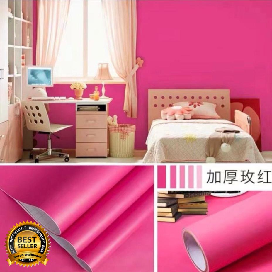 Wallpaper Dinding Sticker Motif Polos Pink Tua 45cm x 5m Wallsticker Dinding Tembok Motif Polos Pink