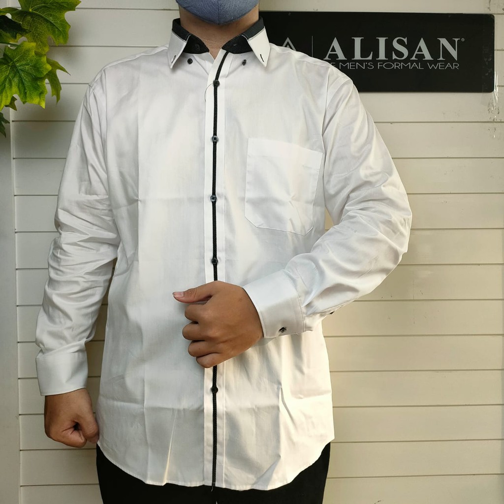 gof ALISAN KEMEJA PUTIH  Pin 12 10084 Pakaian Pria Hem Kemeja Slimfit Lengan Panjang Original Bagus