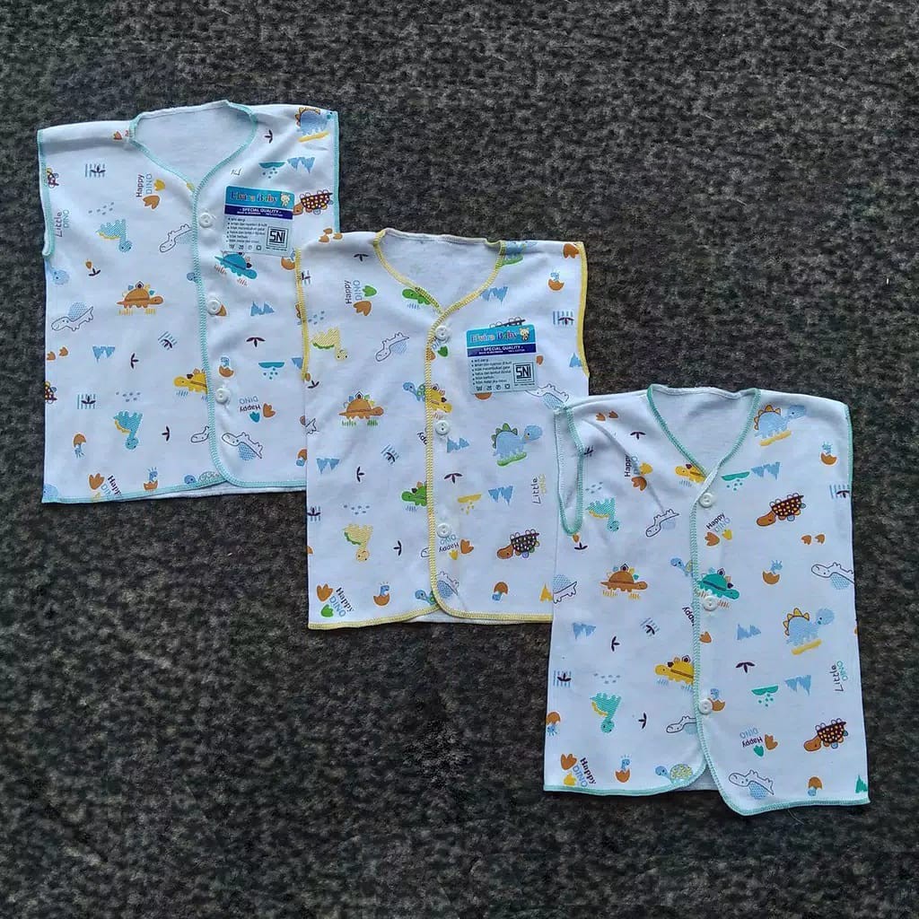 3 Pcs Baju Bayi Kutung ELVIRA Baby - Baju Bayi Tanpa Lengan - Warna Putih