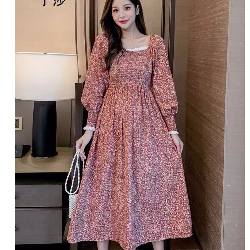 Gaun Wanita Motif Floral Dress Vintage Korean Style 9920 - 9925-FLORAL10