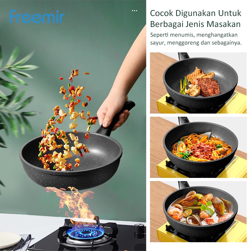 Wajan Penggorengan Aluminium Anti Lengket Serbaguna Awet Warna Hitam 20 cm / 24 cm Frying pan