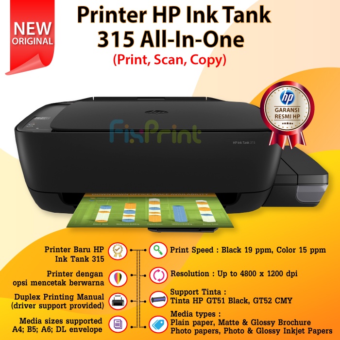 Printer HP 315 Ink Tank All in One Inktank infus Print Scan Copy 315