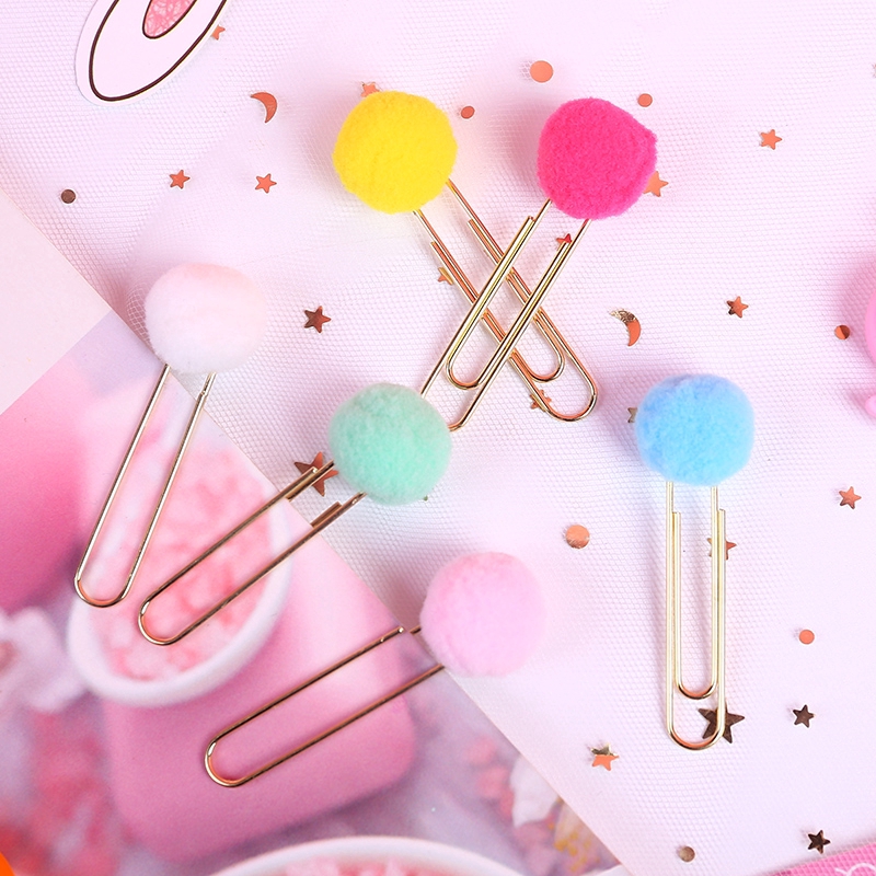 DIY Student Office Stationery Creative Bookmark Hairball Paper Clip Handbook Decoration