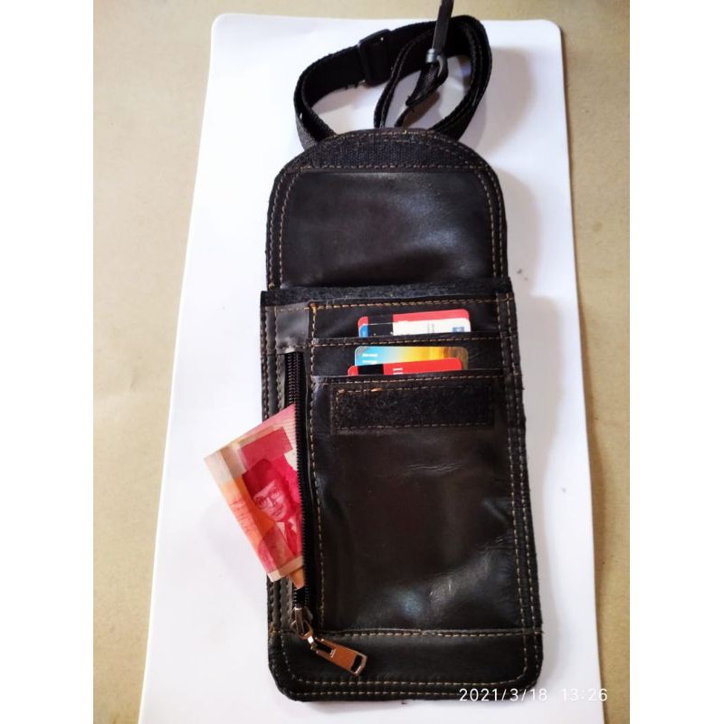 Tas dompet koin kalung mini selempang gantung leher sako kulit asli tempat id card HP