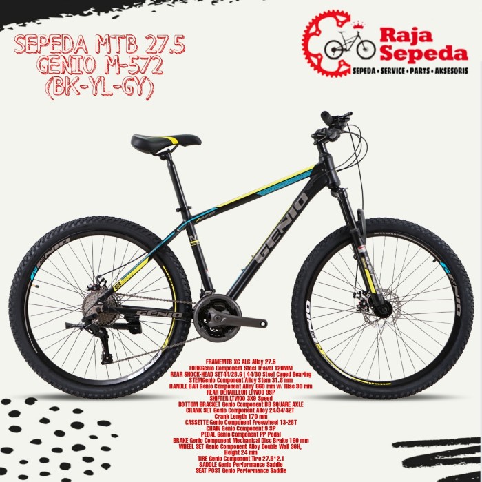 SEPEDA MOUNTAIN BIKE MTB GENIO 27.5 M572 3x9 SPEED (BK-YL-GY)