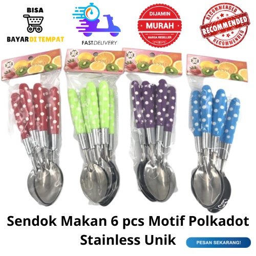 [BISA COD] PROMO Sendok Makan Isi 6 pcs Motif Polkadot Stainless Alat Makan Gagang Polkadot Unik Terlaris Murah