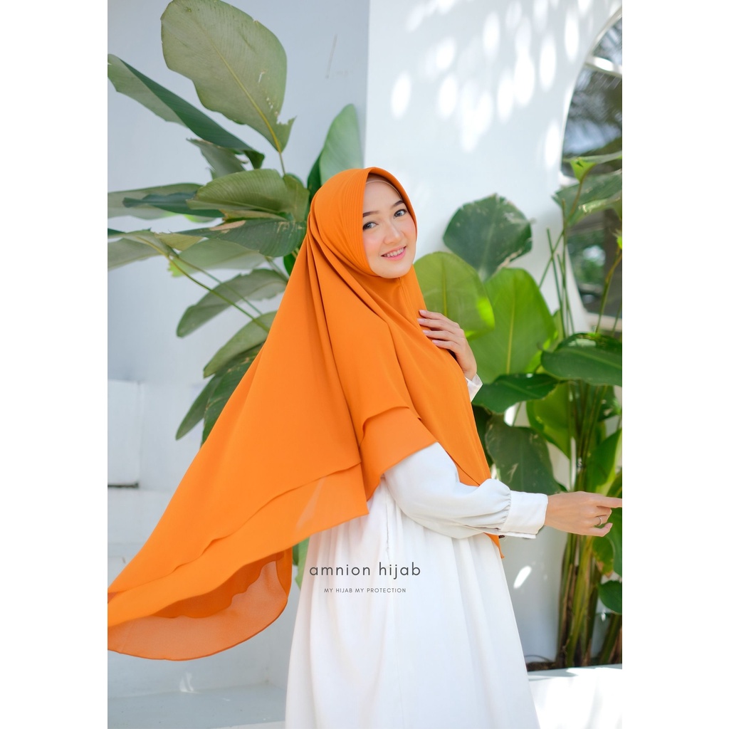 Hijab instan warna mustard / Khimar Adeeva by amnion hijab dua layer