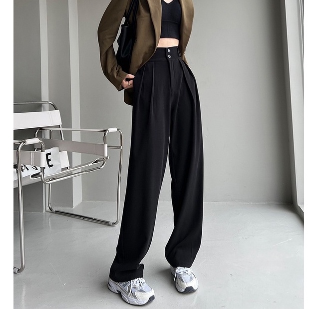 celana kulot wanita casual longgar korean style highwaist straight pants import celana hitam trousers wanita