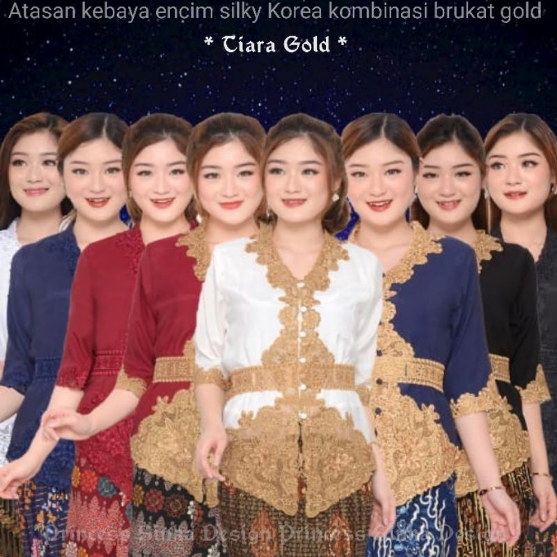 Kebaya Encim Golden Modern Katun Silky Korea Kombinasi Brukat  Bordir