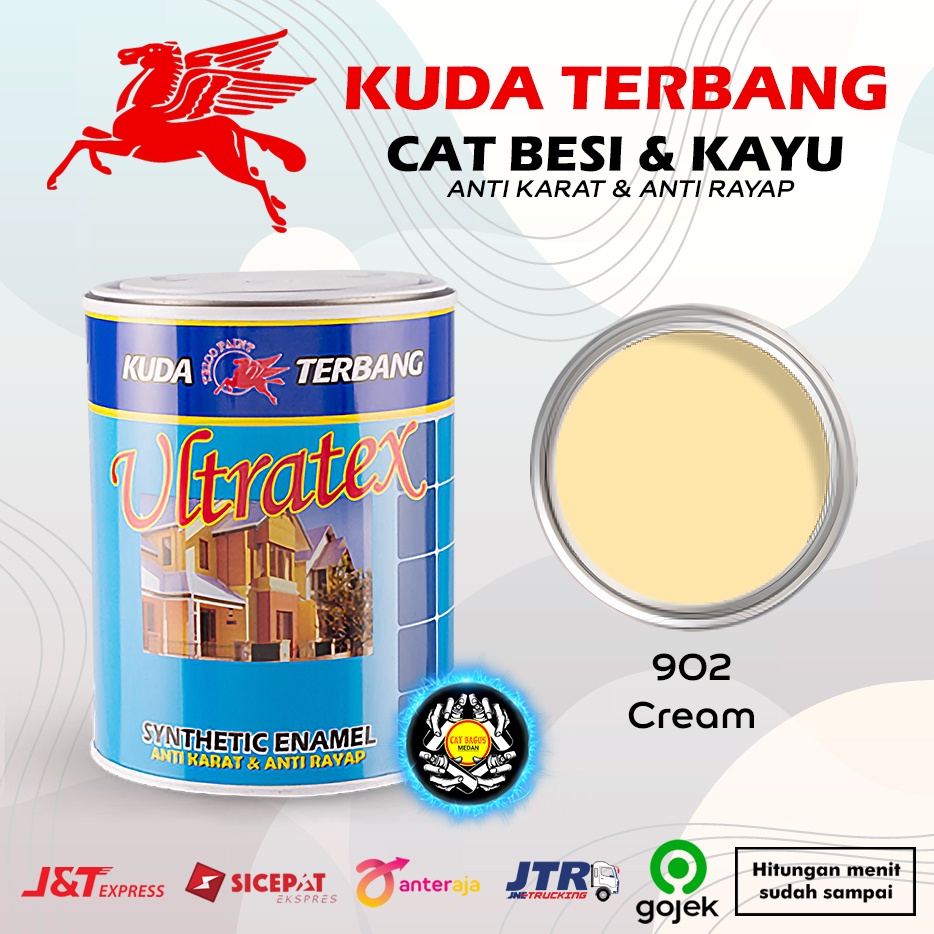 CAT MINYAK CAT KAYU DAN BESI KUDA TERBANG ULTRATEX 1 KG WARNA 902 CREAM MUDA KREM KRIM MUDA BEIGE IVORY PASTEL BROKEN WHITE 1KG CAT KUSEN PINTU ANTI KARAT ANTI RAYAP TERMURAH DI MEDAN BINJAI