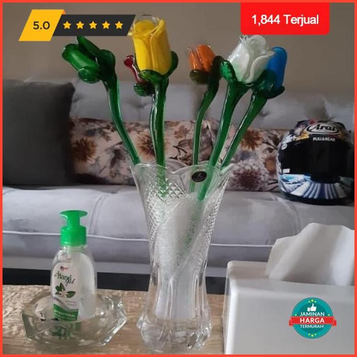 Dekorasi Rumah Bunga Mawar Kuncup Kristal/ Bunga Mawar Kristal/ Bunga Buket Kristal - Putih Premium