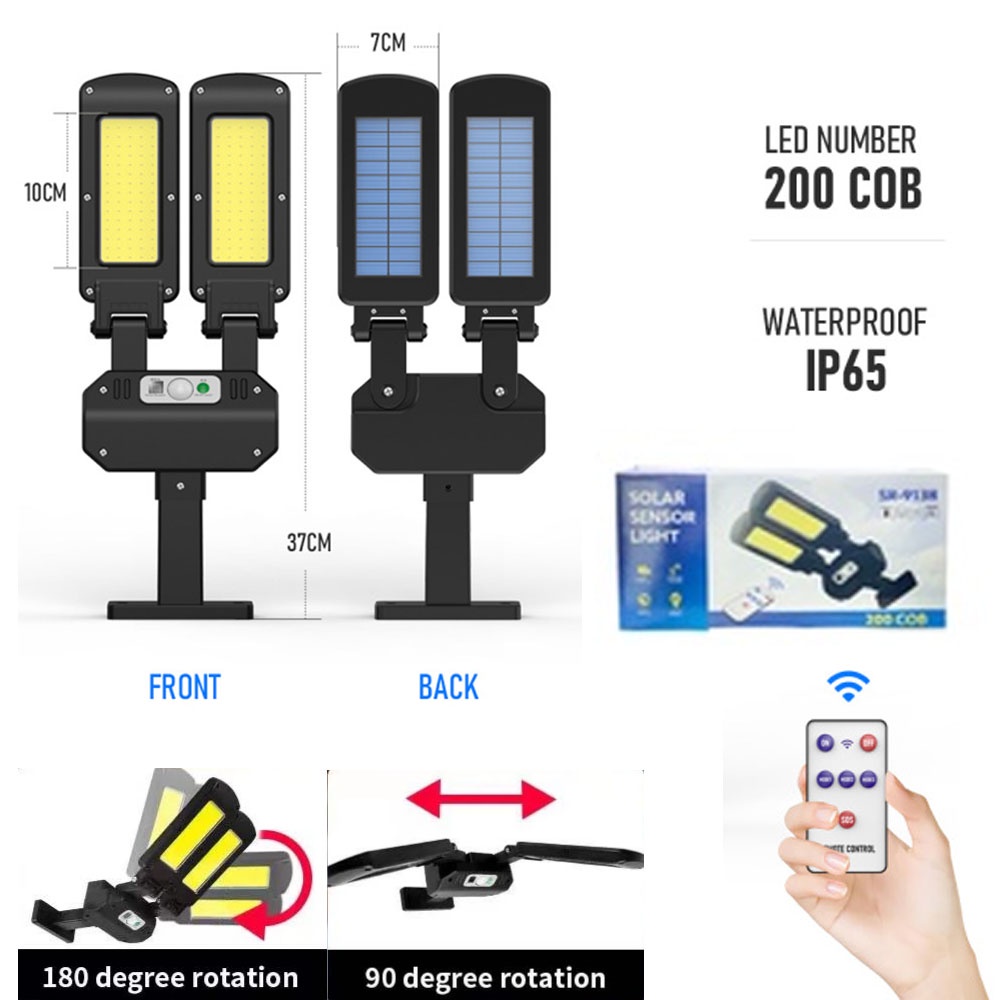 ANBOLT 600W Lampu Jalan Tenaga Surya 3 Mode Lampu Solar Tahan Air LED Lampu Surya Lampu Taman Remote Control dengan Sensor Gerak