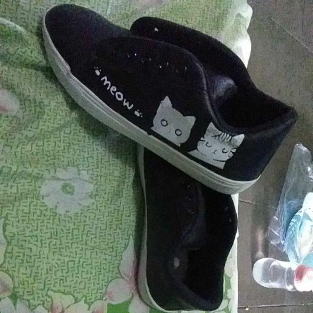 Onvie Sepatu  Kets Sneakers  Wanita Motif MEOW  Kets Lucu 