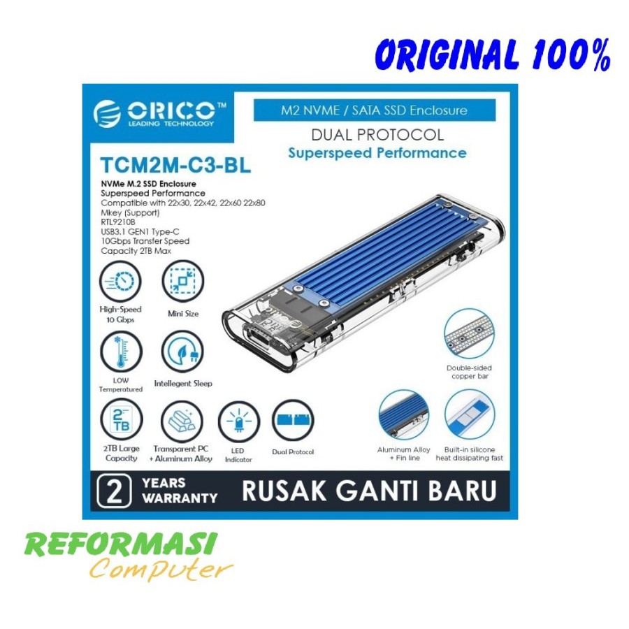 ORICO M.2 NVME M.2 SATA SSD Enclosure Dual Protocol - TCM2M-C3 ORIGINAL