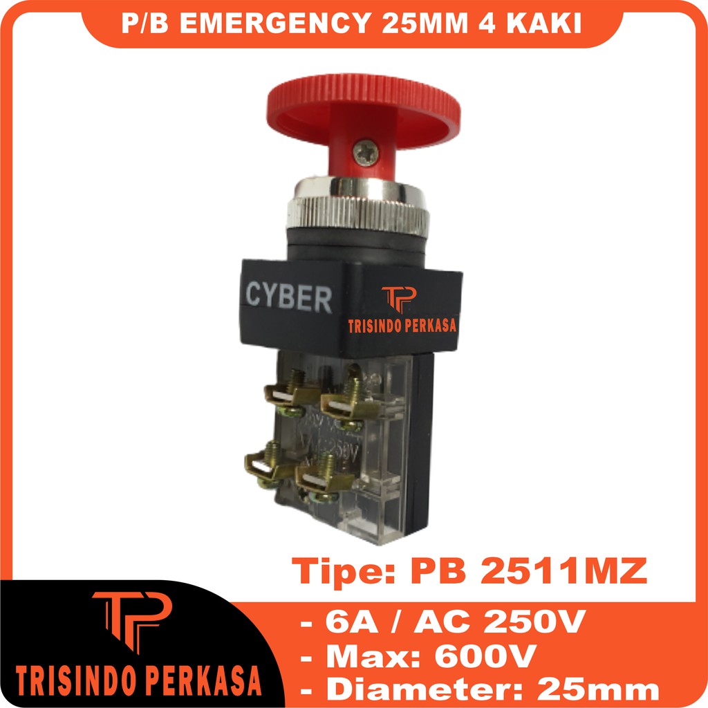 Push Button Reset Emergency PB2511MZ 25mm 4kaki.