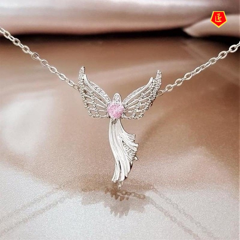 [Ready Stock]Virgin Mary of Christ Pendant European and American Angel Wings Zircon Micro-Inlaid Necklace