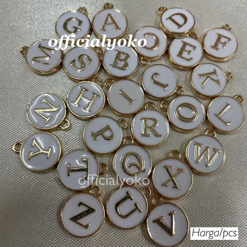 Charm/Liontin Huruf Bulat 2 Sisi jual per pcs PART 1 (A-M)