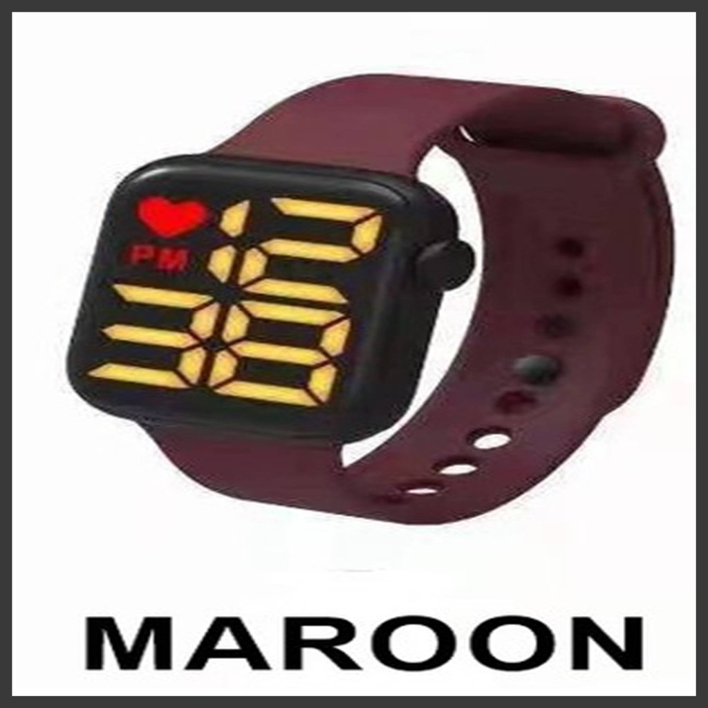 JY J021 Jam Tangan Elektronik Fashion Rubber LED Digital Anti Air Termurah Import-MAROON