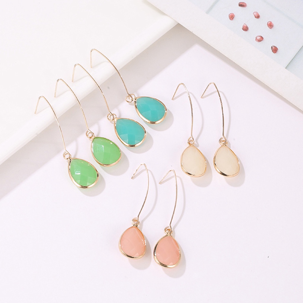 Hu Hu Hu Hu Hu Alat Bantu Pasang Kacamata♡ 1 Pasang Anting Kait Gantung Desain Tetesan Air Hias Batu Permata Imitasi Multi Warna Untuk Wanita