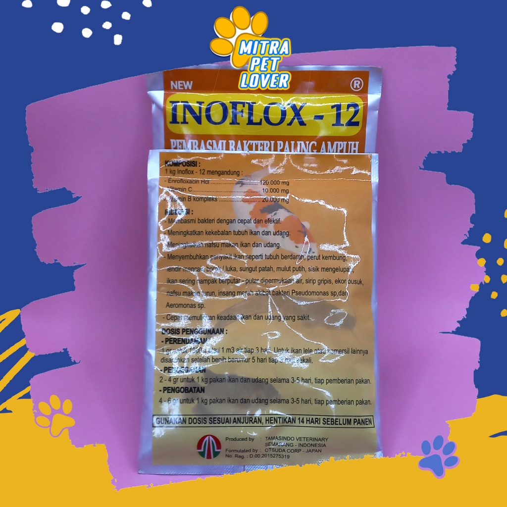 ANTI BAKTERI PADA IKAN DAN UDANG - INOFLOX 12 100 GRAM ORIGINAL - ANTI BAKTERI IKAN DAN UDANG FISH SHRIMP MENGANDUNG VITAMIN C &amp; B KOMPLEKS PET ANIMAL HEALTHCARE AND VETERINARY TAMASINDO OBAT KESEHATAN TERNAK HEWAN BINATANG PELIHARAAN MITRAPETLOVER