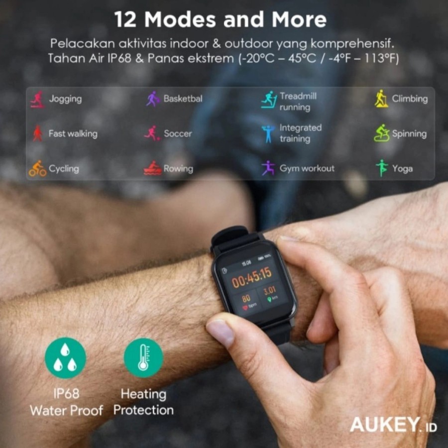 Smartwatch Aukey LS02 Fitnes Tracker 12 Activity BLACK - 500911