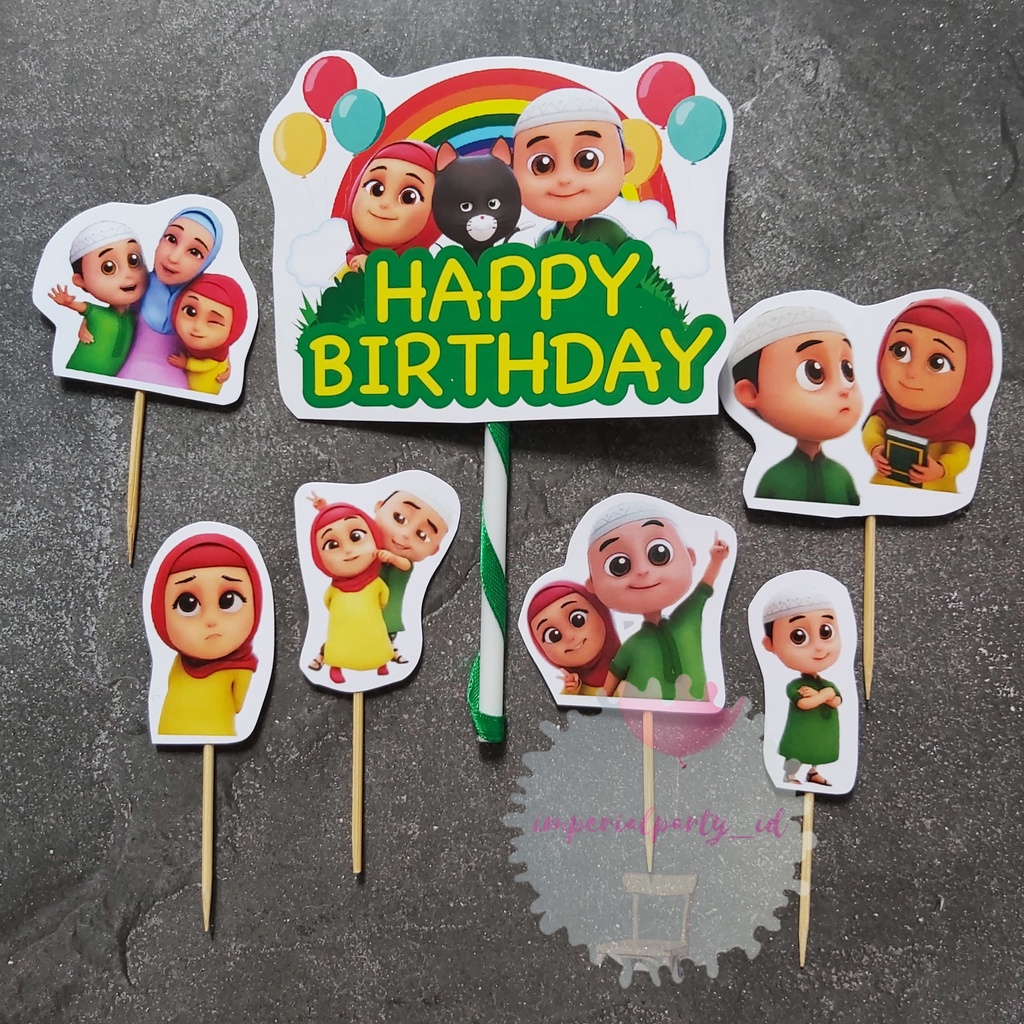 Cake Cupcake Topper Tusukan Kue Happy Birthday Nussa Rarra Nusa Rara