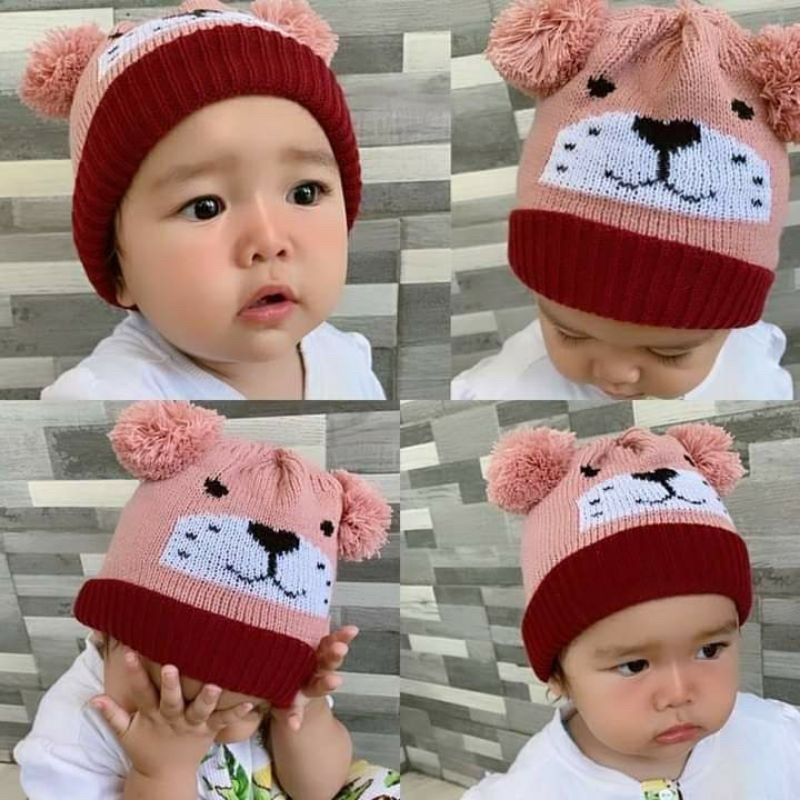 TOPI Bayi Rajut motif lion/kupluk motif lion(0-2tahun)