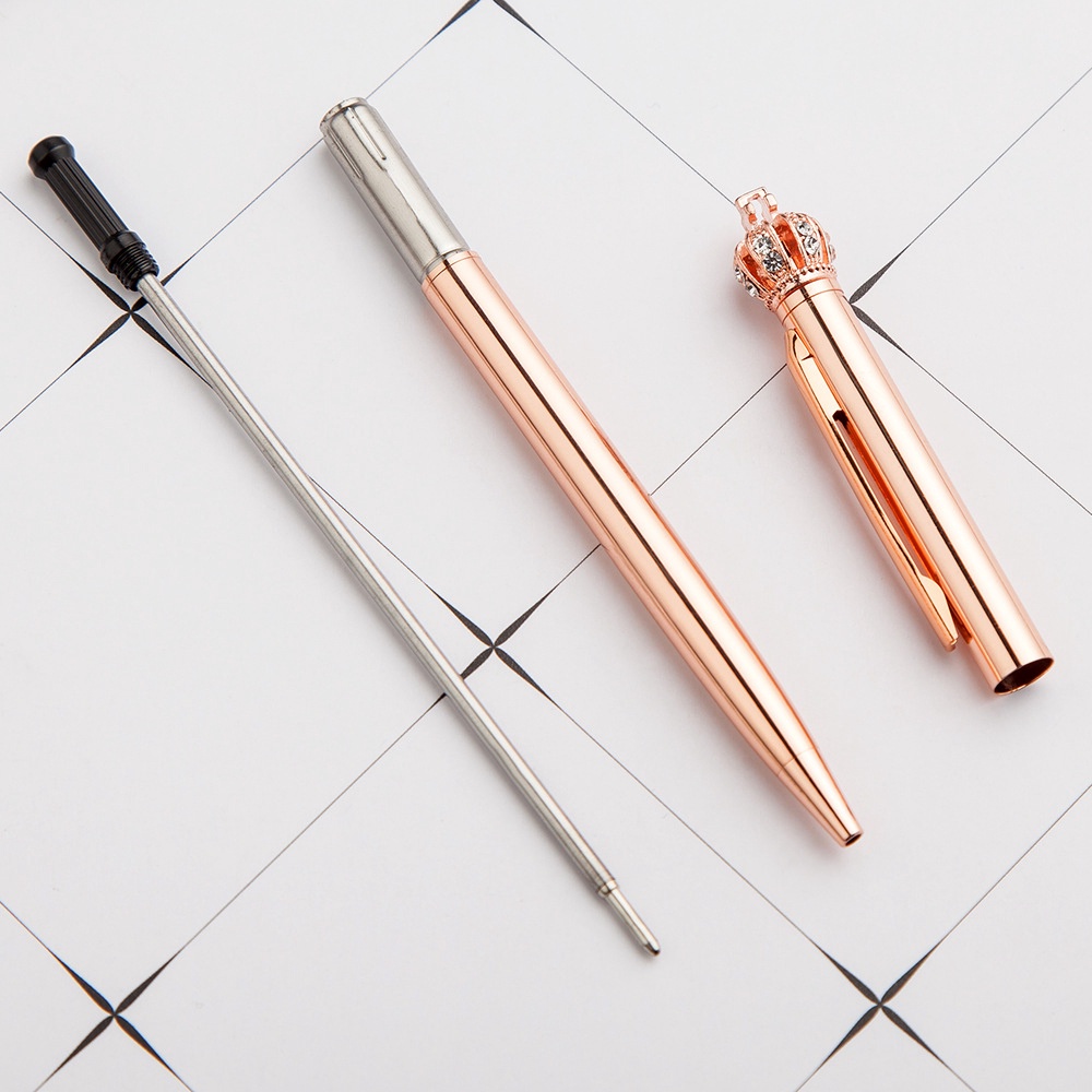 1.0 Mm Rhinestone Golden Rose Gold Silver Crown Ballpoint Pen Ball Pen For Office School Writing Supplies Stationery