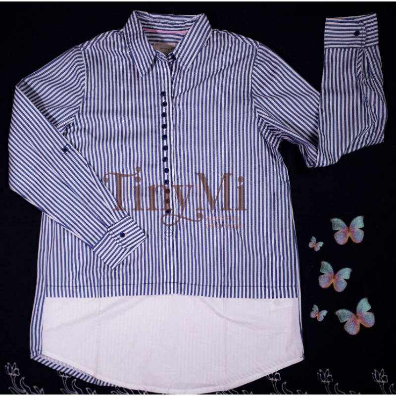 KEMEJA WANITA KANCING DEPAN NEVADA ORI MOTIF GARIS KOMBI PUTIH/KEMEJA KANTOR