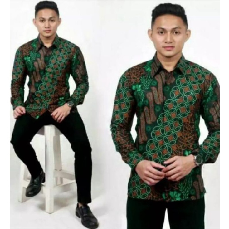 Kemeja Batik Pria Motif Seno Kawong HIJAU BOTOL  Ukuran M, L, XL, XXL, 3XL