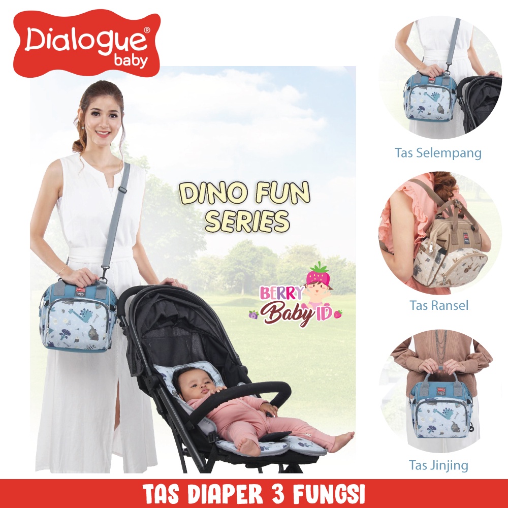 Dialogue Baby Tas Diaper Bayi Kecil 3-in-1 Travel Bag Dino Fun Series Berry Mart