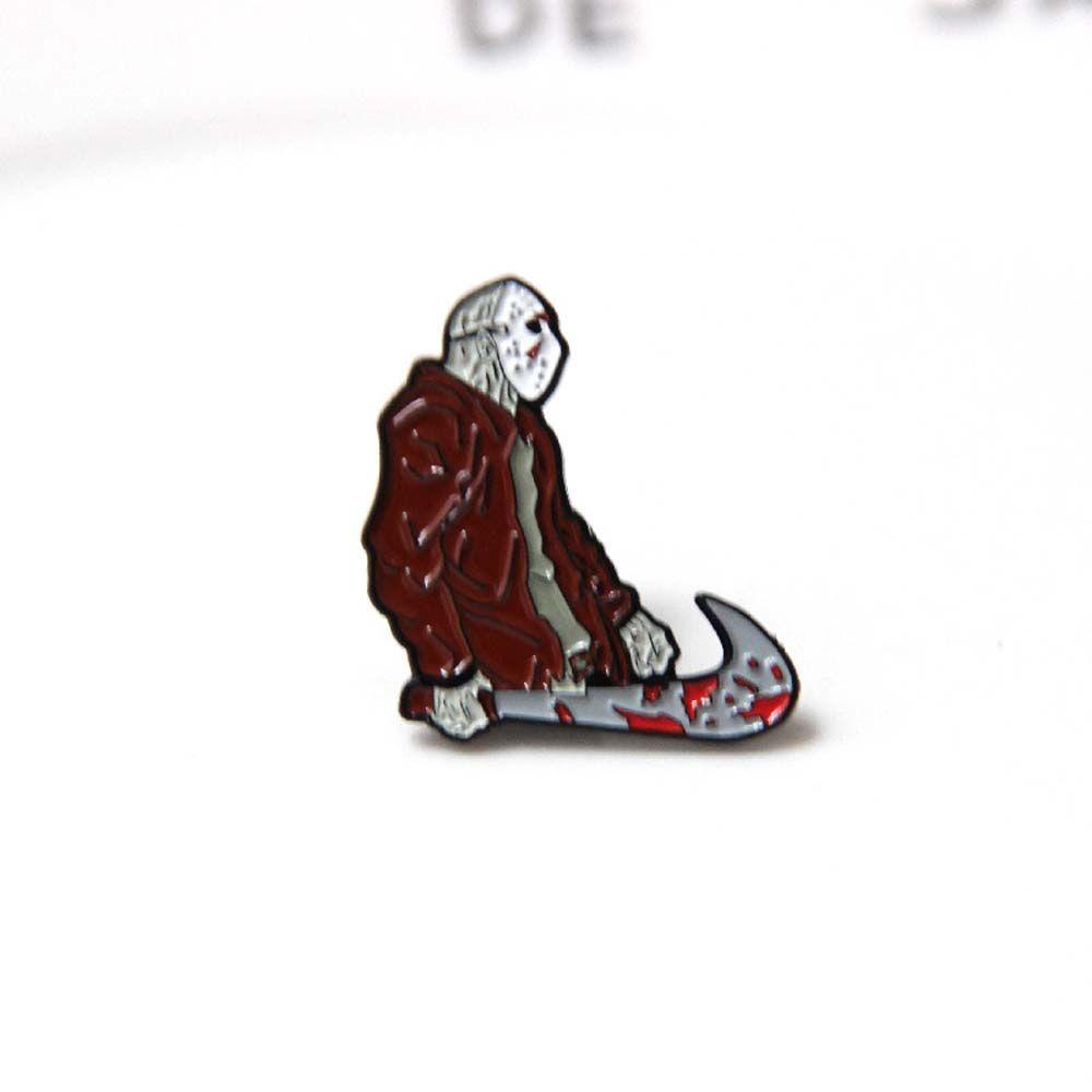 NEEDWAY Horror Film Bros Kerah Bros Fashion Perhiasan Aksesoris Horror Film the 13th Jason Travel Commemorative Lapel Pin Brooch Pin