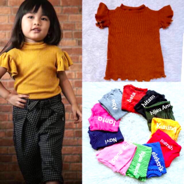 Atasan Turtle neck 2-5 tahun kaos rajut anak rempel ruffle lucu turtleneck nablfashion