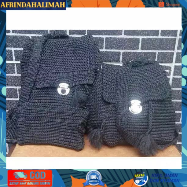 

{TERBARU} Tas RAJUT WANITA 3in1 tas ransel wanita satu set tas sekolah Kode 141