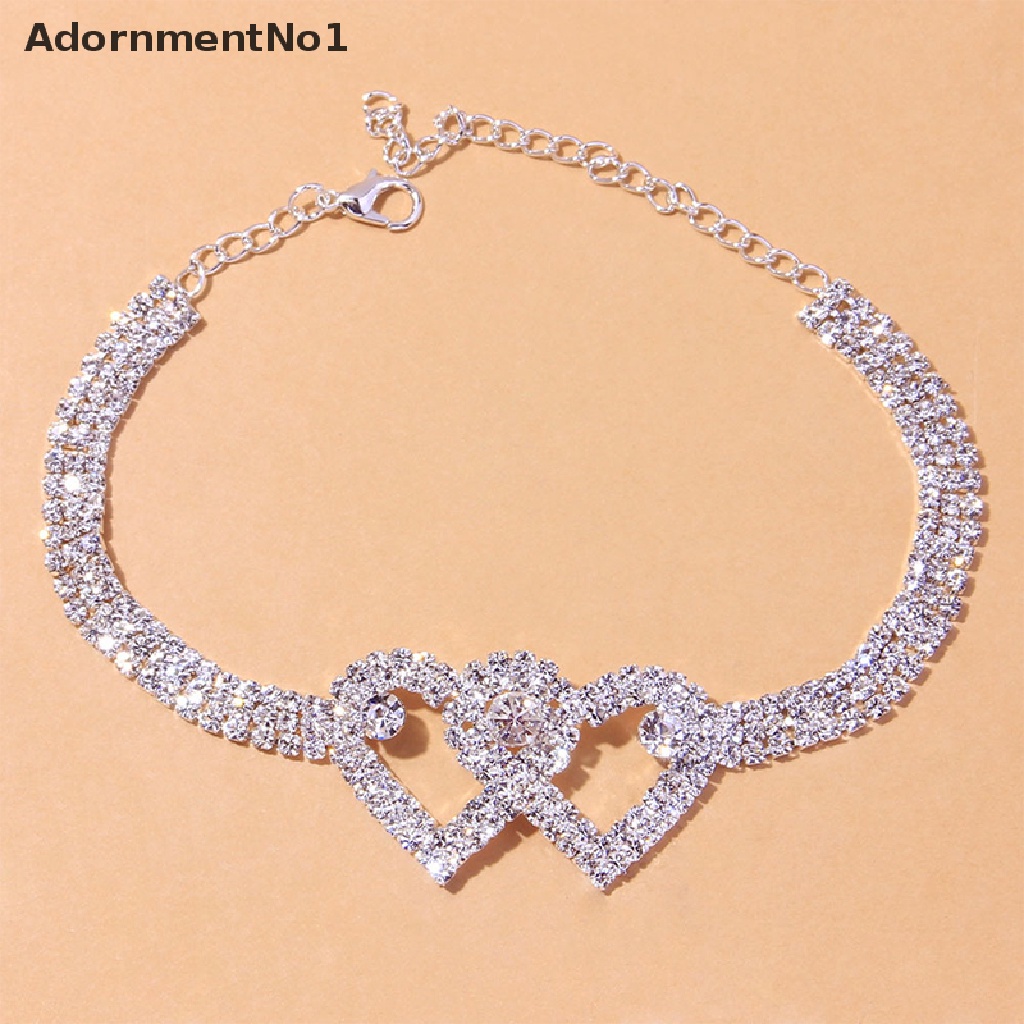 (AdornmentNo1) Gelang Kaki Rantai Aksen Hati Ganda + Berlian Imitasi Untuk Perhiasan Wanita