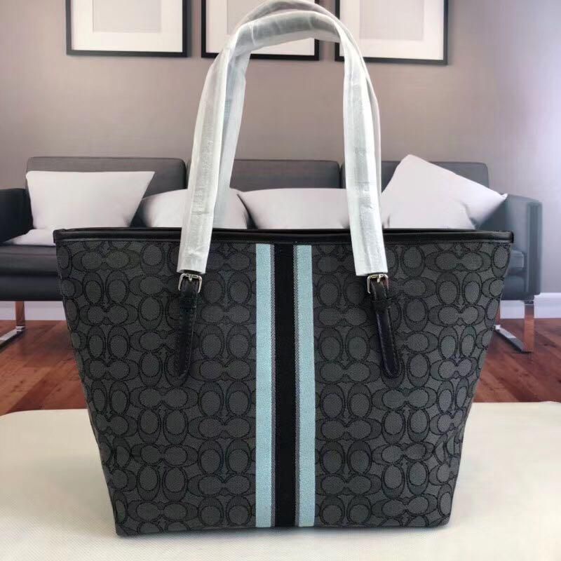 Coach City Zip Tote In Signature Canvas With Stripe