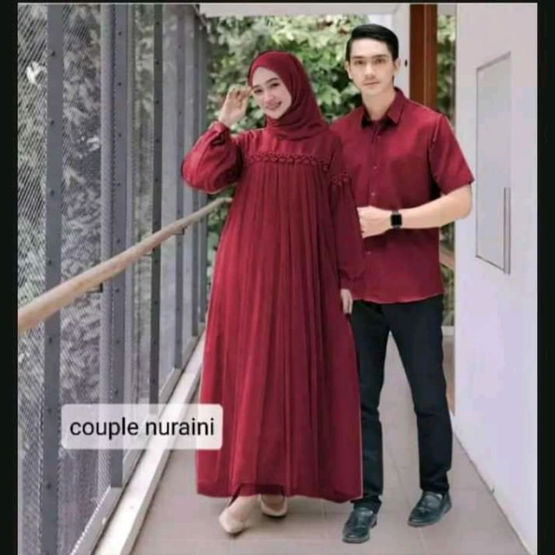 Nuraeni Couple setelan gamis muslim zoya maxy barukat tile kondangan fashion wanita dan pria