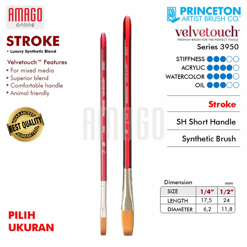 KUAS LUKIS - BRUSH PRINCETON - VELVETOUCH 3950 - TIPE STROKE - SYNTHETIC