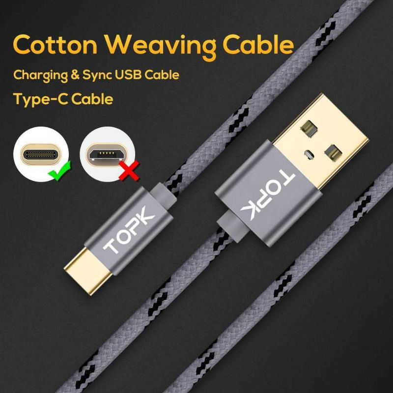 TOPK Kabel Charger USB Type C Braided 1 Meter 3A