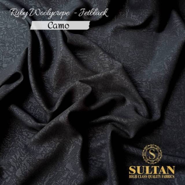 0.5meter kain RUBY wolycrep embos CAMO ori Sultan warna hitam