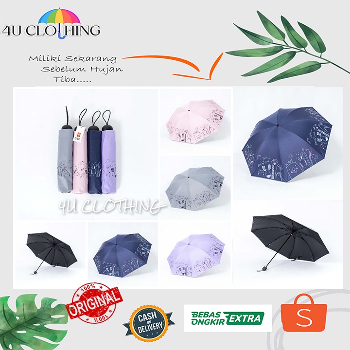 payung lipat 3 motif kebun binatang / payung lipat / payung motif / payung mini / payung traveling / payung anti UV / lapis hitam / ANTI UV / 352A 4U CLOTHING