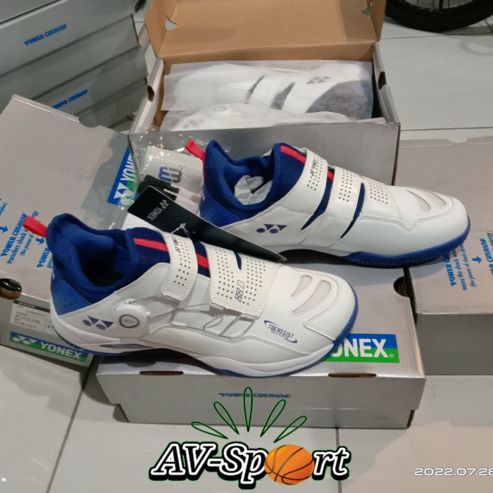 YONEX BOA SHB88D Sepatu Bulutangkis Sepatu Badminton - Putih Biru, 43
