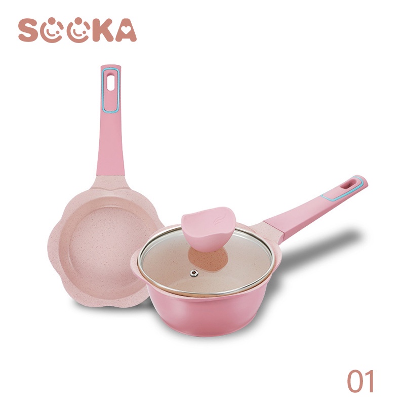 [Free Spons] SOOKA Panci Set Bayi Isi 5 Pcs Sakura Flower Pan Cookware Set Kukus Steamer Peralatan Dapur Mpasi Anak Baby Pan Health  SK-ECC1092